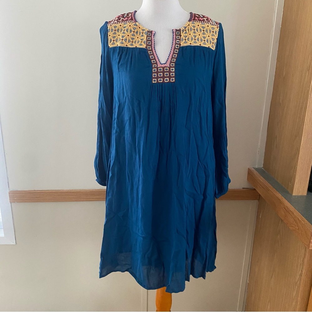 Sundance Teal Embroidered Suelta Boho Dress w/Pockets Size Small Petite